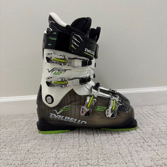 Dalbello Viper 12 Men\'s Downhill Ski Boots White Black Green Size 8.5 / 26.5